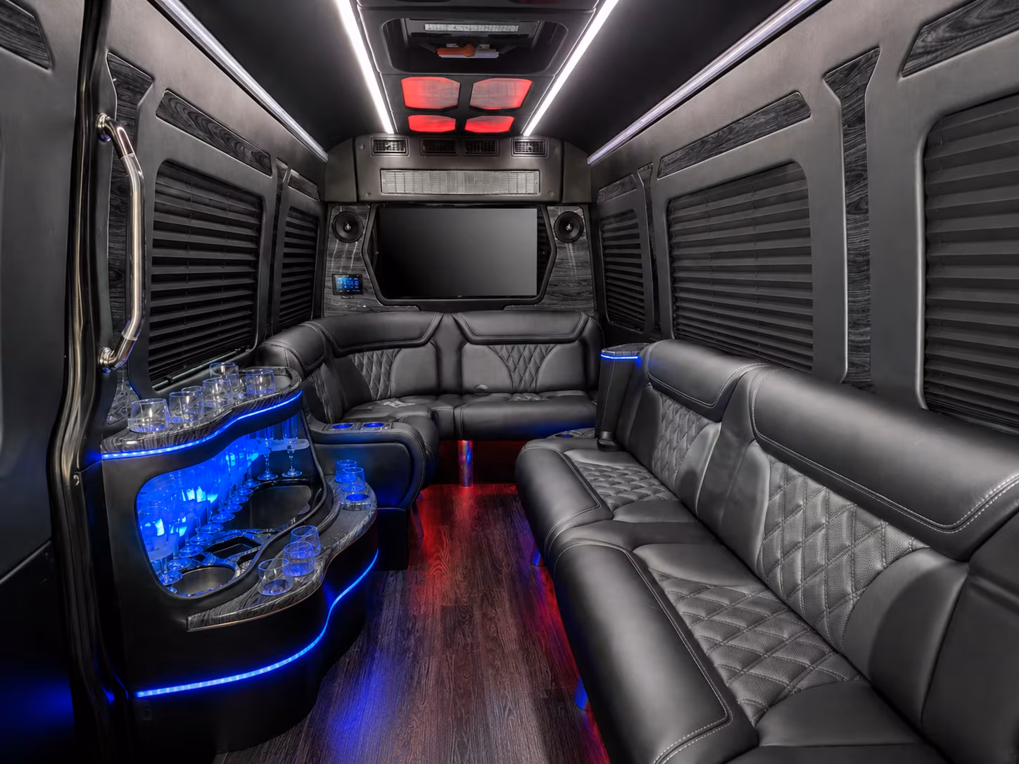 chino 28 passenger party bus inside